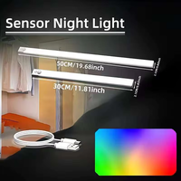 Lampu Lemari Berubah Warna Isi Ulang 50cm RGB Sensor Lampu Bawah Kabinet Lampu Strip LED Multifungsi untuk Dekorasi Rumah