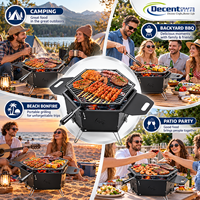 Barbecue portable hexagonal au charbon de bois noir mat avec trépied, grille en fil métallique et poignées latérales pour feu de camp