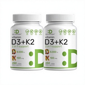 Vitamina <span class=keywords><strong>K2</strong></span> <span class=keywords><strong>MK7</strong></span> <span class=keywords><strong>D3</strong></span> 50000 UI, 250 Cápsulas Blandas, Suplemento Dietético para Mejorar la Densidad Ósea, Apoyo Cardíaco e Inmunológico para Adultos - Product Image 1