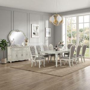 Modern <b>Brown</b> Silver Wood Dining Set-Rectangular <b>Table</b> 6 Solid Back Chairs Upholstered Seats American Contemporary Casual Dining - Product Image 3