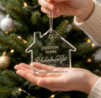 Pendentif en cristal transparent en forme de maison, peut être utilisé comme décoration de sapin de Noël ou pour la gravure et l'impression DIY