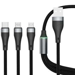 Universal Multi 3 in 1 Multiple Port 1.2m 2m 5A Nylon Braided Micro Usb Type C Data Fast Power Charging Usb Cable