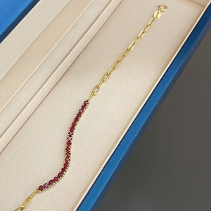Aazuo 18K Solid Yellow Gold Natural <b>Ruby</b> Round Cut Classic Tennis <b>Bracelets</b> Gift Women's Birthday Party Everyday Wear Jewelry - Product Image 3