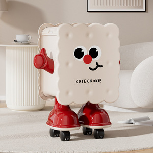 Cute Cookie Trash Can With Wheels Flip Top Indoor Storage <b>Bin</b> For Bedroom Living Room - Product Image 3