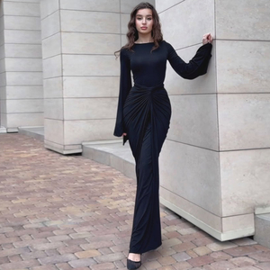 Robe longue à manches longues plissée à la taille avec ceinture pour <span class=keywords><strong>femme</strong></span>, style décontracté et formel, pour tous les jours - Product Image 3