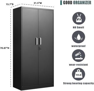 Uchance đen kim loại tủ tập tin với có thể khóa cửa & có thể điều chỉnh Kệ thép tổ chức cho nhà để xe, văn phòng hoặc nộp hồ sơ sử dụng - Product Image 4
