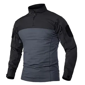 Kleidungshersteller Herren taktische Jagd langärmeliges Hemd Slim Fit Wandern-T-Shirt mit 1/4 Reißverschluss Nylon Elasthan-T-Shirts