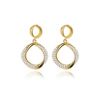 Boucles d'oreilles pendantes, boucles d'oreilles créoles, boucles d'oreilles géométriques torsadées en CZ, pavées, statement, entrelacées, plaquées or, en cuivre et laiton pour femme