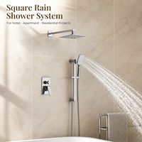 Ensemble de robinetterie de douche thermostatique réglable en hauteur avec barre coulissante carrée, kit de douchette à main, fixation murale, finition brossée, jet doux effet pluie