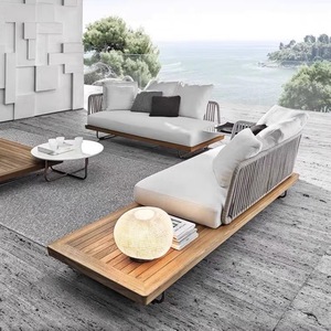 Divano da esterno per cortile, protezione solare, sedia in rattan impermeabile, sedia singola in rattan e teak per esterni, mobili da <span class=keywords><strong>giardino</strong></span> in legno massello per terrazza - Product Image 1