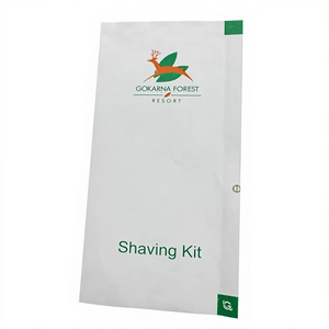 Kit de rasage dentaire vide, imprimé bicolore, thermoscellé au centre, en papier beurré brillant biodégradable et respirant, pour chambre d'hôtel - Product Image 1
