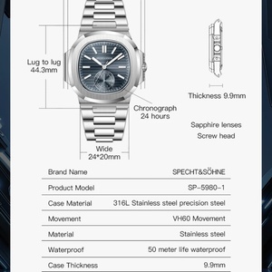 New Classic 40.8MM Ultrathin <b>Watch</b> for Men Japan VH60 Movt Sapphire Crystal 5980 Sports Wristwatch 50M Waterproof - Product Image 6