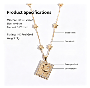 Collana con Ciondolo a Forma di Cuore Apribile '<span class=keywords><strong>Sei</strong></span> la Mia Anima Gemella' in Ottone Placcato Oro 14K con Stella e Luna - Product Image 3