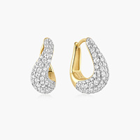CHICNNA 2026 Anting Huggie Dua Warna Berlapis Emas 18k Tahan Air Perak S925 Anting Bentuk Tidak Beraturan Full Micro Pave