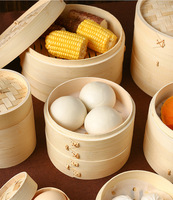 J1 Cuisine chinoise Riz Légumes Dim Sum Brioches Poulet Viande Fruits de mer Boulette Cuiseur vapeur Bambou Panier vapeur