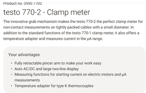 เทสโต้ 770-2 ทรู RMS AC ดิจิตอลแคลมป์มิเตอร์ มัลติมิเตอร์วัดไฟฟ้าระดับมืออาชีพสำหรับงาน HVAC - Product Image 3