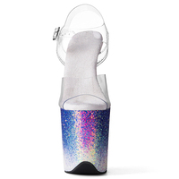 Sandales à plateforme en PVC à finition pailletée, talon aiguille de 20 cm, bout ouvert, chaussures de danse pour femmes, sangle transparente, tenue de club, fabrication sur mesure
