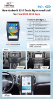 Android 11.0 pour Ford Edge 2015-2019 Grand écran de 13.6 pouces 8 + 128GB Lecteur multimédia de voiture GPS DVD Audio Radio Head Unit