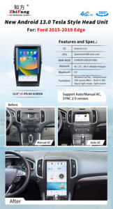 Android 11.0 pour Ford Edge 2015-2019 Grand écran de 13.6 pouces 8 + 128GB Lecteur multimédia de voiture GPS DVD Audio Radio Head Unit - Product Image 3