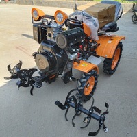 Mini Tractor de Cuatro Ruedas con Neumáticos Sólidos, Herramienta de Arado Rotatorio, Cultivador Mini con Motor Diésel