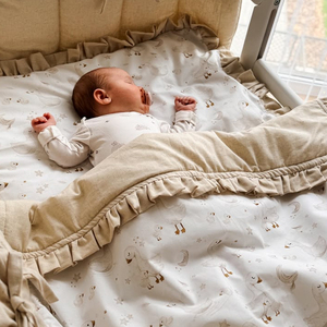 PMZW Juego de Ropa de Cama para Cuna de Bebé 100% Algodón Lino/Bambú con Volantes, Ropa de Cama Beige para Recién Nacido, Sábana Ajustable con Elástico - Product Image 3