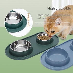 Tapis d'alimentation pour animaux de compagnie en silicone de qualité alimentaire personnalisé avec deux bols en acier inoxydable, bord surélevé, plateau pour nourriture et eau pour chiens et chats, LFGB RoHS - Product Image 6