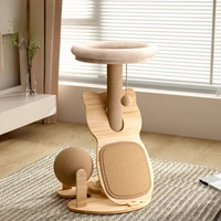 Arbre à chat compact tout-en-un en sisal, griffoir et lit, résistant à l'usure, sans peluches, sans débris, avec boule rotative, jouet pour animaux de compagnie, style mignon
