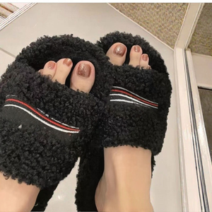 Sandales d'hiver chaudes à talons pour femmes, à bout ouvert, plateforme, style pantoufle, <span class=keywords><strong>avec</strong></span> broderie et fourrure, pour femmes - Product Image 1