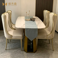 Ensemble de table à manger moderne de luxe en acier inoxydable doré et marbre, 6 chaises, meubles de salle à manger rectangulaires pour la maison