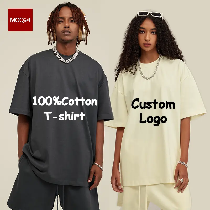 Personalizado de alta calidad 100% algodón 305G ropa de calle de peso pesado cuello redondo de talla grande hombro caído camiseta lisa en blanco para hombres