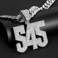 Colliers de bijoux à la mode NL2232 pour hommes, vente chaude, collier avec pendentif lettre 545 entièrement serti de diamants, avec chaîne cubaine et personnalisé