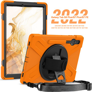 Custodia per Tablet in Silicone con Slot per Penna per <span class=keywords><strong>Samsung</strong></span> <span class=keywords><strong>Galaxy</strong></span> <span class=keywords><strong>Tab</strong></span> <span class=keywords><strong>S8</strong></span> <span class=keywords><strong>Plus</strong></span>/S7 <span class=keywords><strong>Plus</strong></span>/S7 FE, Supporto Girevole Universale e Tracolla - Product Image 3