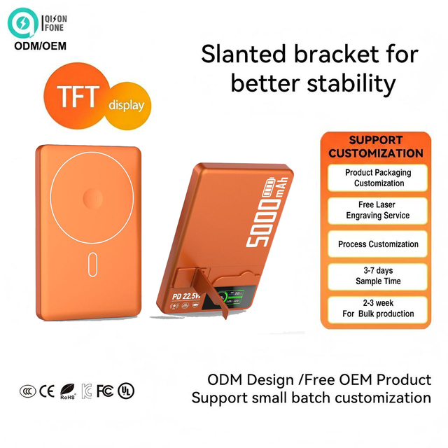 5000mAh Ultra Slim Magnetic Wireless Power Bank PD 22.5W Fast Charging TFT Display Portable Charger for iPhone 12-16 Series