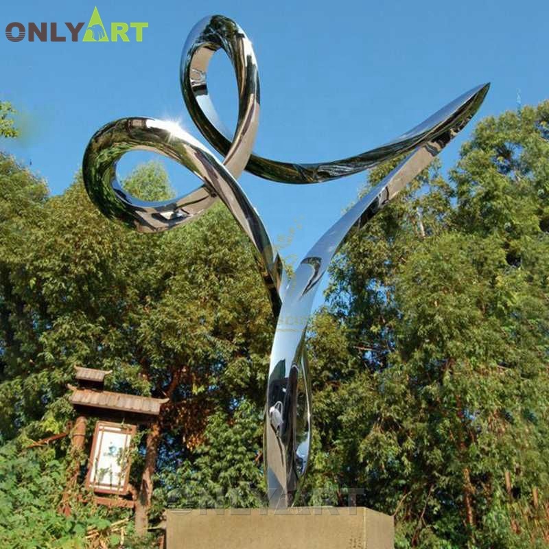 Estatua grande de jardín al aire libre personalizada, escultura de acero inoxidable con espejo abstracto de Metal