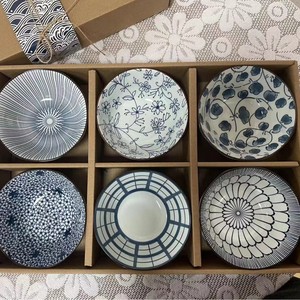 Керамическая посуда с синим рисом в японском стиле, набор керамических чаш с подарочной коробкой для дома - Product Image 6