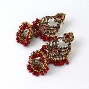Boucles d'oreilles pendantes en émail plaqué or indien pour femme, bijoux à <span class=keywords><strong>pampilles</strong></span>, boule de cloche exotique, Jumka Bollywood Kundan traditionnel Jhumka - Product Image 4