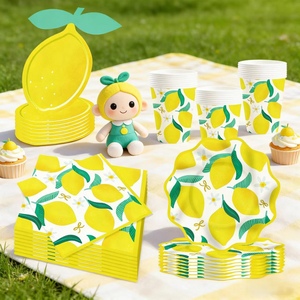 DAMAI Picnic Camping Kids Birthday Party Supplies Yellow Lemon Shape Summer <b>Disposable</b> Party <b>Tableware</b> Paper Napkins Cups Plates - Product Image 2