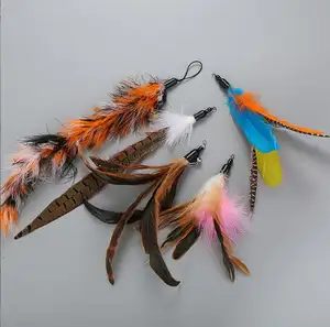 DIY Wholesale Natural Replacement Chicken Fairy Feathers Tail Stick Pet Toy Interactive Indoor Cat Teaser Wand Fur Feather Cat Toy