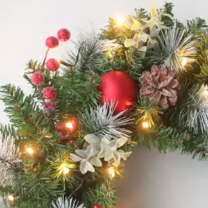 Guirlanda de guirlanda artificial para decoração de Natal, garlandas de 20 cm para decoração de portas de festas e feriados, fabricante atacado