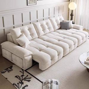 Fabric Function Bed Zero Wall Modern Simple Style Living Room Home Telescopic 3-seater <b>Wood</b> 2509C Creamy Style Adds a Touch of E - Product Image 1