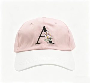 New Fashion Women's Baseball Cap Embroidered Letter A Flower Hat Casual Adjustable Cotton Peaked Cap for Outdoor Daily Wear - Product Image 1