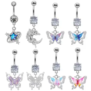 Gaby New Arrive 316L Surgical Steel Dangle Belly Ring Body Jewelry Butterfly Star Moon Sexy Shorts Belly Piercing Jewelry