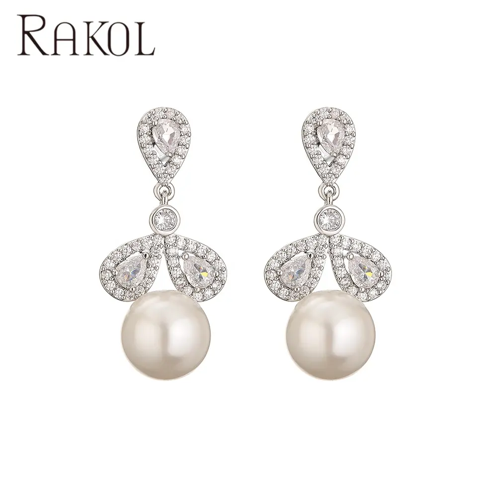 RAKOL EP5286-pendientes colgantes de perlas grandes para mujer, diseño personalizado de alta calidad, venta al por mayor