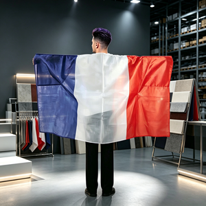 Cape <span class=keywords><strong>de</strong></span> drapeau national français directement <span class=keywords><strong>de</strong></span> l'usine, 100 % polyester, double face, costume patriotique pour événements sportifs, fêtes et défilés - Product Image 1