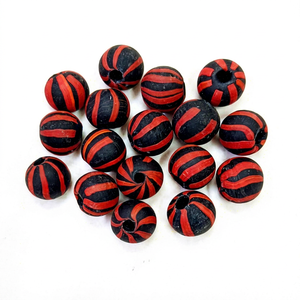 Lampwork Round <b>Beads</b> <b>Red</b> and Black Striped Loose <b>Beads</b> for Jewelry Making Bulk Pack - Product Image 1