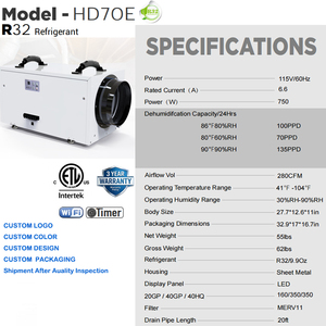 Déshumidificateur d'air domestique pour toute la maison, certifié ETL, choix des entrepreneurs, 115V, 70 PPD-135 PPD, pour systèmes CVC - Product Image 2