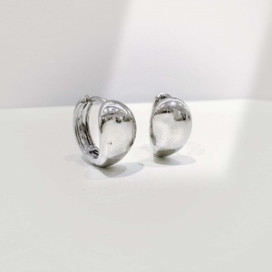 custom plata 925 sterling <b>silver</b> Geometric <b>Hoop</b> Earring chunky polish simple rhodium plated everyday wear hiphop korean earrings - Product Image 4