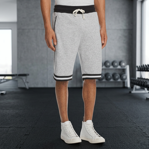 Men's Gray Cotton Knitted Breathable Eco-Friendly Bermuda Shorts with <b>Elastic</b> Waist Casual Sport Style Hot Shorts - Product Image 3
