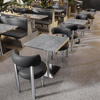 Meubles commerciaux de luxe léger, ensembles de tables et chaises en métal et cuir, canapé de banquet personnalisé haut de gamme avec table et chaises pour restaurants
