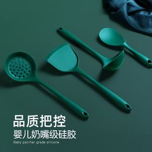 Silicone Spatula Ladle Set 2 Pieces High Temperature Resistant Dark Green Cooking <b>Utensils</b> - Product Image 4